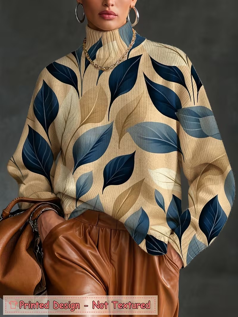 여성용 터틀넥 티셔츠, 그라데이션 플로럴 프린트, 긴팔 - Wallpaper 리뷰 및 가격